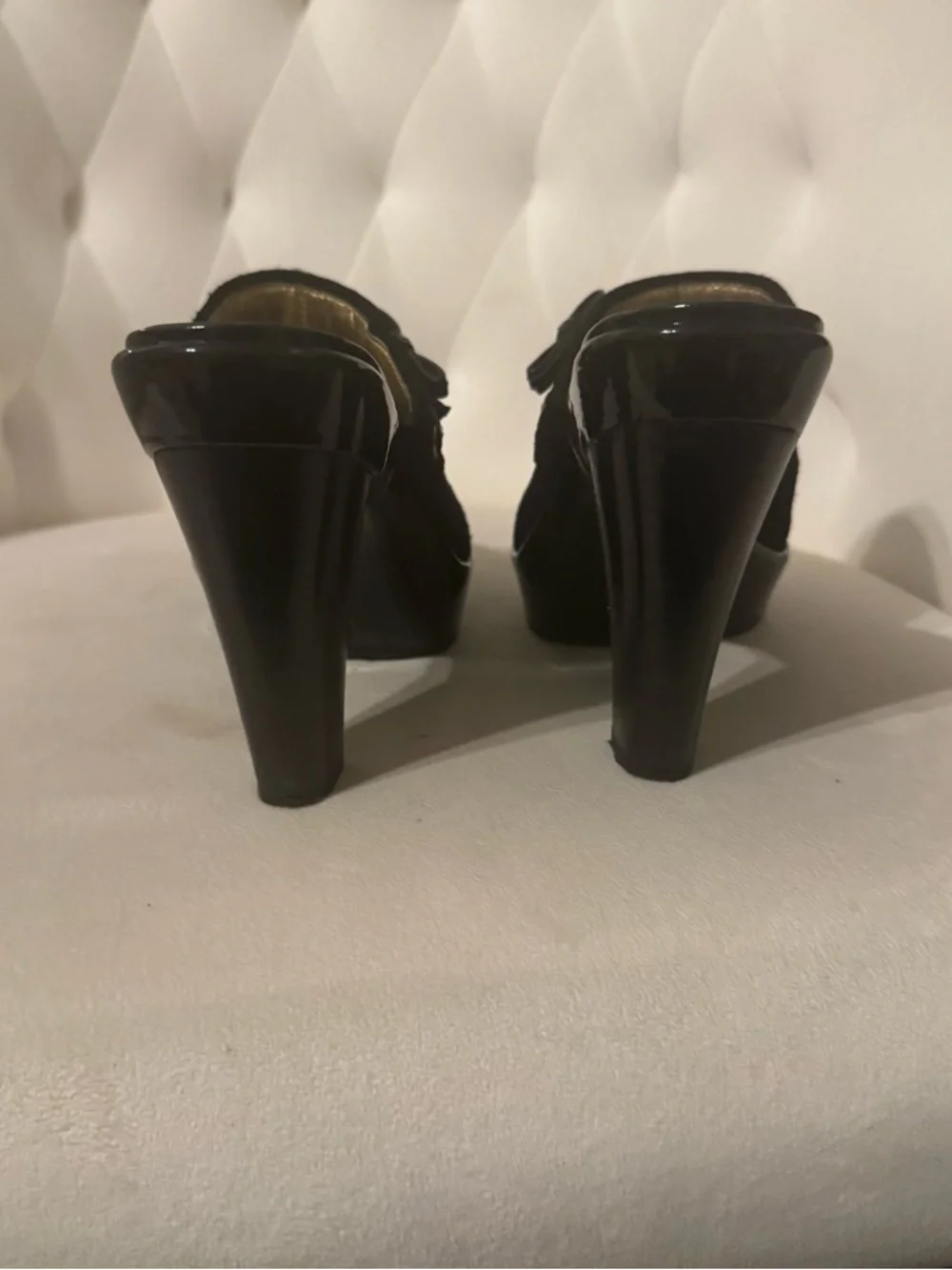 COACH Black Velvet Slip-On Clog Mules with Gold-Tone Hardware